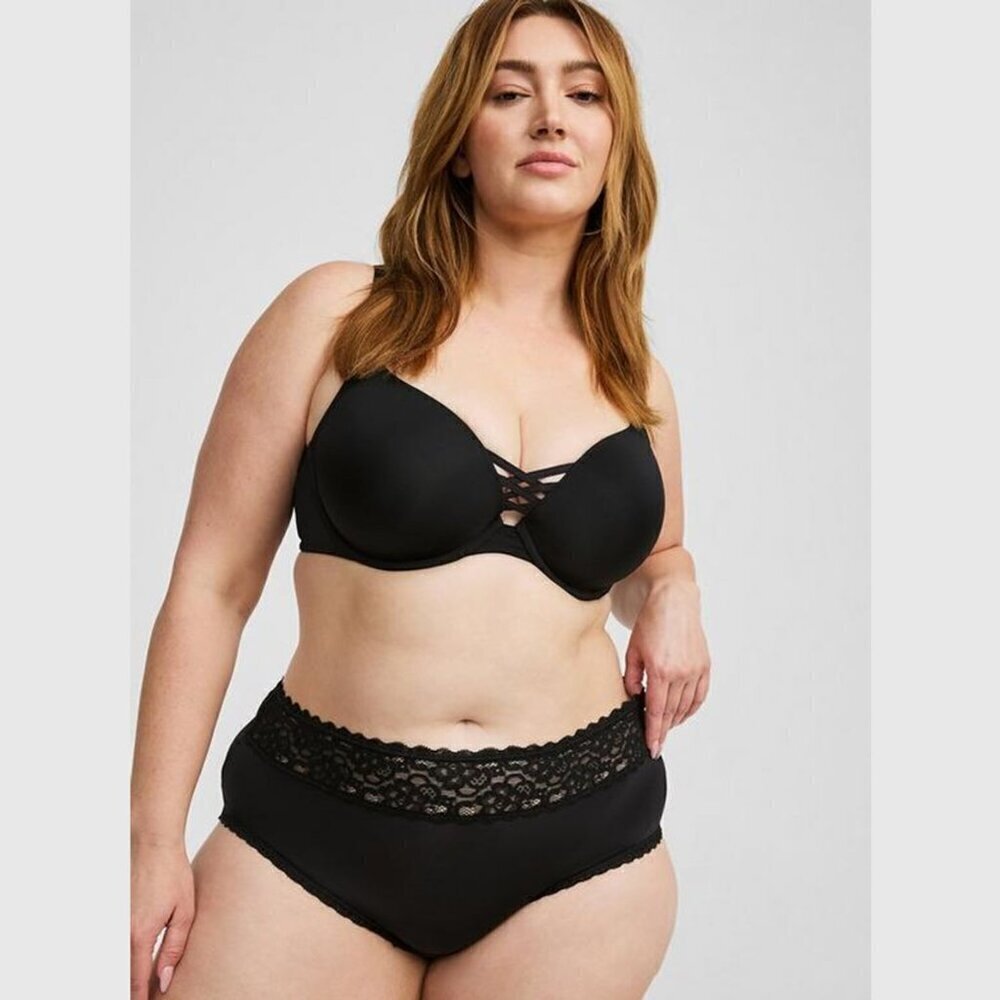 Torrid - Second Skin Mid-Rise Hipster Lace Trim Panty in Rich Black​​​​​​​